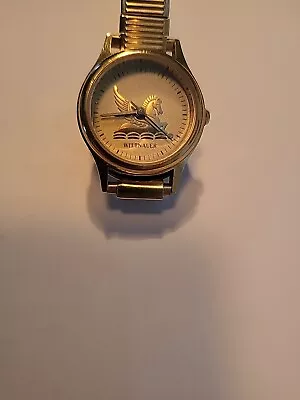 Vintage Wittnauer Pegasus Watch Women Gold Tone Black Leather Band New Battery C • $15