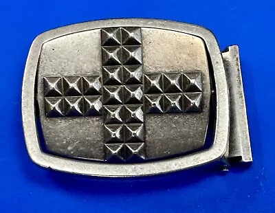 Studded Iron Cross Pattern On Metal Belt Buckle • $6.49