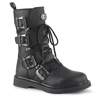 Black Motorcycle Riding Goth Mens Combat Buckle Boots Shoes Demonia Bolt Demonia • $103.95