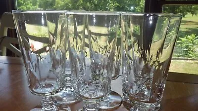 Elegant Ice Tea Goblet Glass Fire Polished Vertical Lines 6 11 Oz Vintage Stems  • $80.39