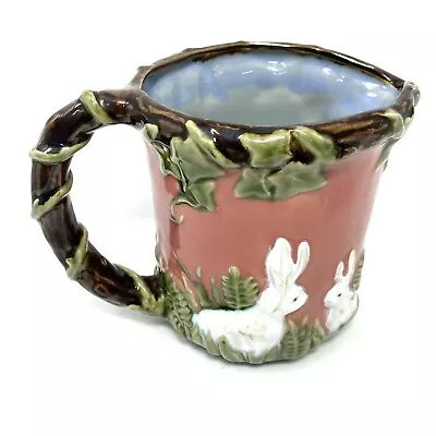 Vtg 1991 CBK Ltd Rabbit Bunny Stoneware Pottery Pitcher Pink Brown Green White • $24.95