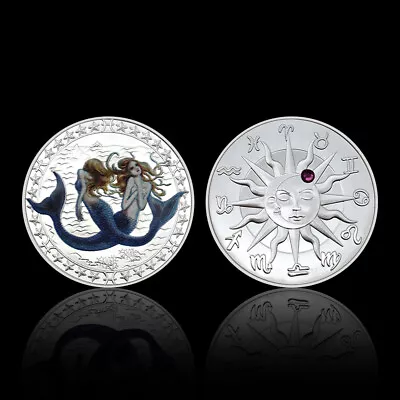 Pisces Silver Coins Twelve Constellations Lucky Medal Crystal Diamond Inlay Gift • $3.91