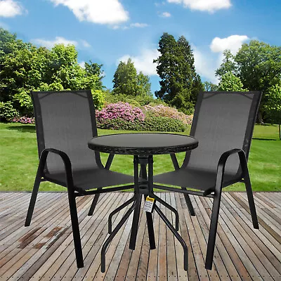 Bistro Set Garden Round Glass Coffee Table & Chair Patio Home Outdoor Summer • £59.99