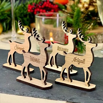 £1.40 • Buy Personalised  Reindeer Place Names - Wooden Christmas Table Place Cards Settings