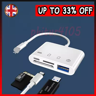 8 Pin To SD Memory Card Reader USB OTG Adapter For IPhone IPad Stable Transfer • £5.12