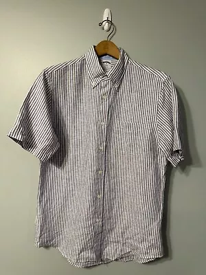 NWOT Brooks Brothers Short Sleeve Shirt Medium Regent Linen Blue Striped • $25
