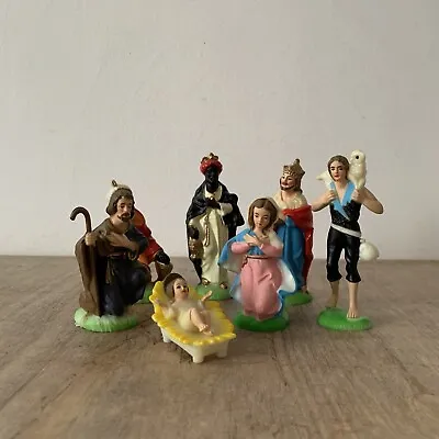 Vintage Hard Plastic Nativity Set Christmas Figurines Festive Decor X7 Pieces • £15