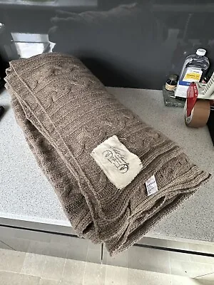 AllSaints Impulse Throw. Mid Brown 100% Wool Cable Knit Blanket 92  X 88  NWOT • £33