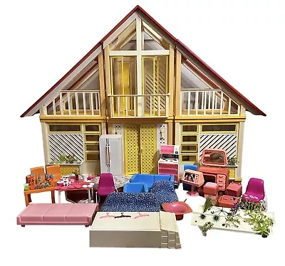 Vintage Barbie A Frame Dream House Mattel And Furniture • $359.99