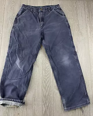Carhartt Jeans 33/32 Flannel Lined Canvas Mens Jeans Carpenter B111 MDT • $33.99
