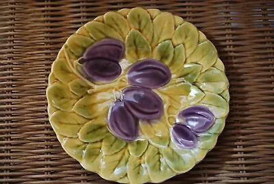 Vintage Sarreguemines Majolica Fruit Plate Plums And Leaves France 1920-1950 • $25.46