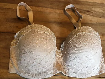 BNWOT 40A M&S Strapless  Multi-way UNDERWIRED MOULDED CUP BRA LACE Nude Almond • £4.99