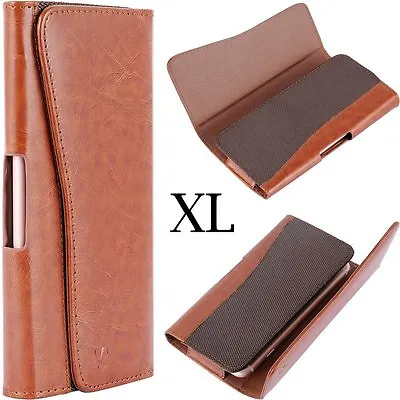 For XL LARGE Phones HORIZONTAL BROWN Leather Pouch Holder Belt Clip Holster Case • $9.60