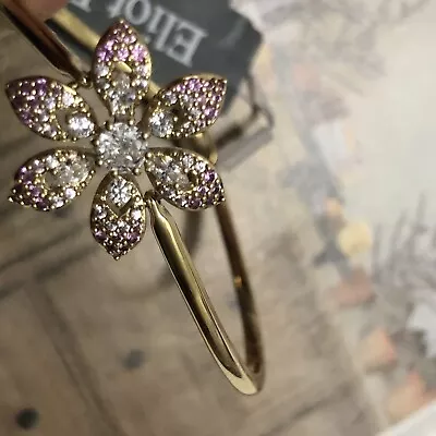 ELIOT DANORI Gold - Tone Cubic Zirconia Flower Bangle Bracelet • $72