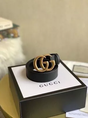 Gucci Belt Black Leather Gold Brass With Double Buckle GG • $245