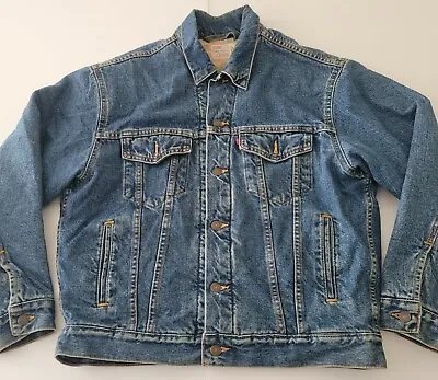 $59 • Buy Vintage LEVI'S Dry Goods Mens Small Fleece Lined Blue Jean Denim Trucker Jacket