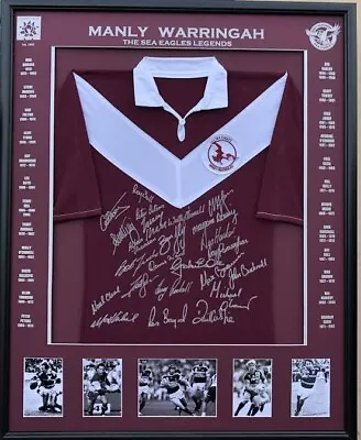 $550 • Buy Blazed In Glory - Manly Warringah Sea Eagles Legends NRL Signed & Framed Jersey