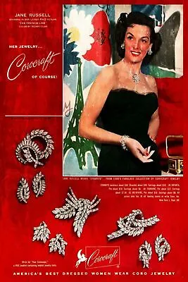 Jane Russell Corocraft Jewellry Advert Vintage Retro Style Metal Sign Plaque • £3.94
