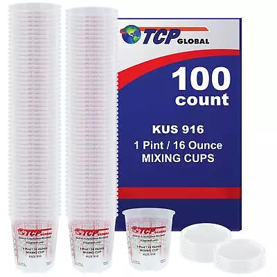 16-Ounce (1 Pint) Paint & Epoxy Mixing Cup Calibrated Ratios - 100 Cups/12 Lids • $39.99