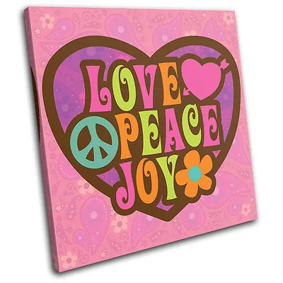 Love Peace Hippie Heart Typography VW Canvas Art Picture Print Decorative Photo • £19.99