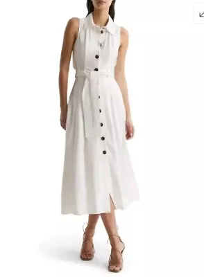 REISS Melina Cutout Sleeveless Belted Maxi Linen Blend Women's Dress Sz 4 NWOT • $108