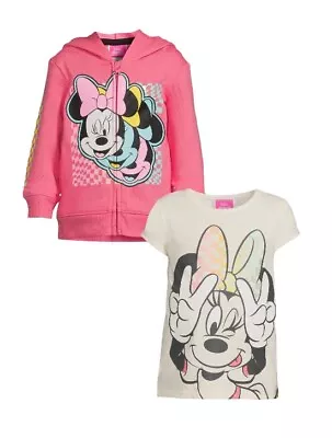 NWT Girls Size 5T Minnie Mouse Zip Hoodie Jacket With T Shirt 2pc Set • $22