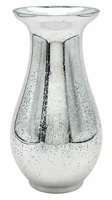 £19.99 • Buy Silver Splatter Vase Mirrored Decorative Flower Vase Tulip Neck Glass Vase