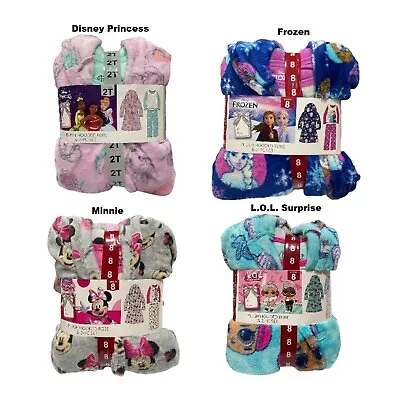 Licensed Girl's Cartoon Theme Warm Plush Hooded Robe & 2 Piece Pajama Set • $26.99