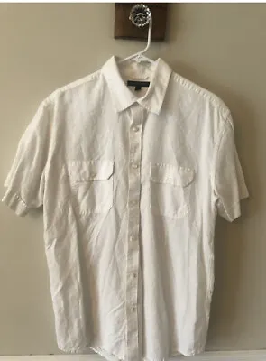 Banana Republic Mens Size Large Linen Blend Short Sleeve Shirt Off White • $16.99