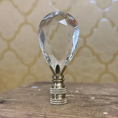 Vintage Teardrop Chandelier Crystal Brass Base Glass Prism Lamp Finial Sparkle • $19.99