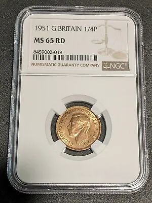 1951 MS65 RD Great Britain Farthing NGC KM 867 1/4 Penny TOP POP! • $69.99
