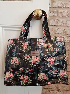 Cath Kidston Tote Bag Shopper Black Floral Oil Cloth Large 14  X 14  Bag • £9.99