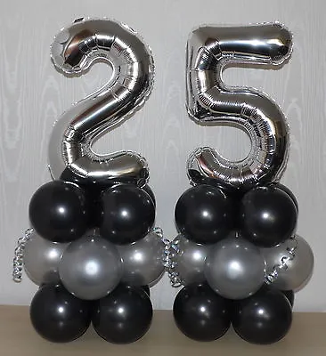 25th BIRTHDAY- AGE 25 - SILVER - PARTY - FOIL BALLOON DISPLAY -TABLE CENTREPIECE • £7.99