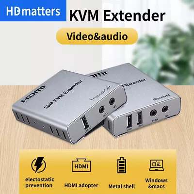 60M USB KVM HDMI Extender With Audio Over Cat5e/6 Ethernet RJ45 Cables Keyboard • $99.26