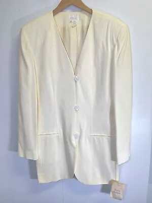 Vintage 90s MODA INTL Cream Blazer Women’s 14 V-neck Jacket Lined • $20.80