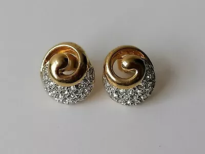 Spiral Stud Earrings Gold Plated Clear Rhinestone Pierced Earrings M&S • £8.99