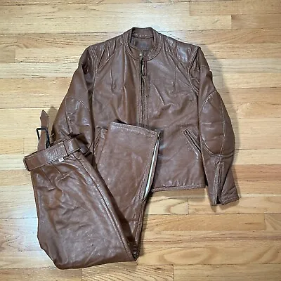 Vintage ABC Customer Leather Motorcyle Suit Talon Zippers 70s Jacket & Pants • $250