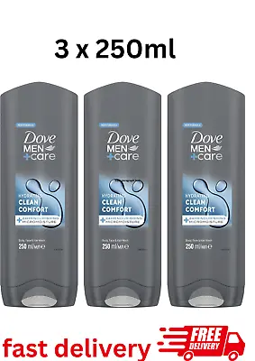 3 X 250ml Dove Men+Care Clean Comfort Bodywash  - Refreshing Shower Gel UK • £7.36