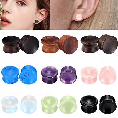 2PCS Concave Surface Ear Gauges Mix Wood Stone Ear Expander Tunnel Plugs 2G-3/4  • $8.99