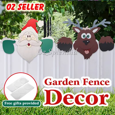 Christmas Outdoor Banner Santa Claus Elk Ornaments Garden Fence Peep Over Decor • $24.95