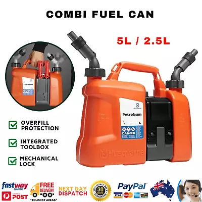 Husqvarna Combi Can Fuel Can Chainsaw Fuel Chain Oil Refuel Carrier No Spill • $128.54