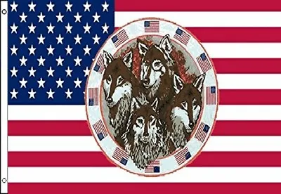 $8.94 • Buy 3x5 USA Patriotic 4 Wolves Wolf Pack Flag 3'x5' Banner Cherokee Indian