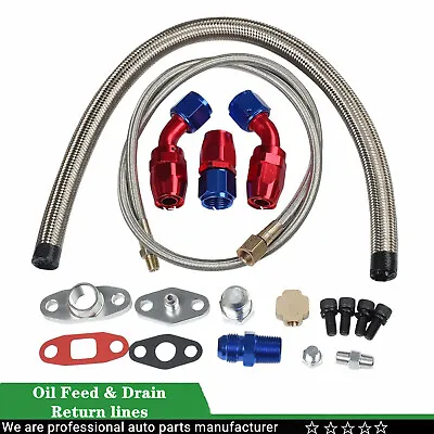 For T3 T4 T04E T60 T61 T70 Turbo Charger Oil Drain Return+Feed Line Complete Set • $48.01