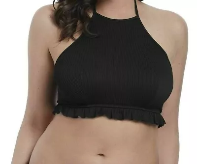 Freya Bikini Top Nouveau Size 30F Black High Halter Neck Crop Padded Bra 6702 • £14.89