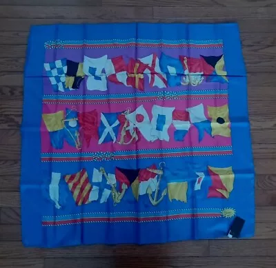 Vintage Gucci Nautical Flags Blue Silk Scarf 33”x 33  NWT Ref959 • $99.99