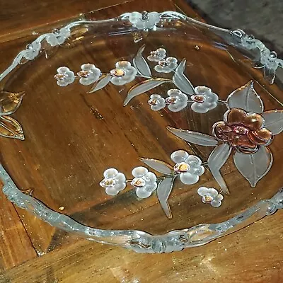 Vintage Mikasa 12  Blossom Time Round Glass Crystal Weighted Serving Platter • $18.99