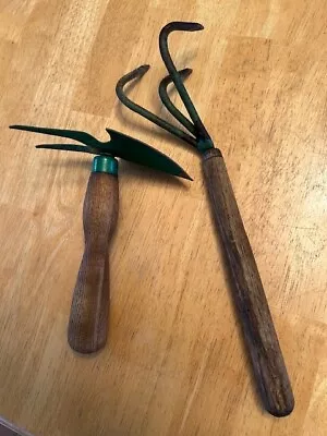 Pair Of Vintage Green Garden Tools Fork & 3 Tine Claw • $25