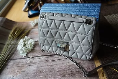 Michael Kors Peyton MD Shoulder Flap Vegan Faux Leather Pearl Grey NWT • $169