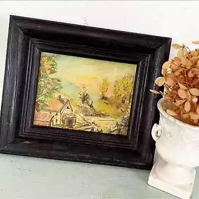 Antique Vintage Landscape Painting Miniature Mountain View Canvas Board Frame • $85