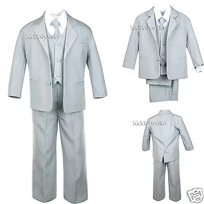 $48.99 • Buy New Boy Baby Toddler Kid Teen Formal Wedding Party Light Gray Tuxedo Suit S-20